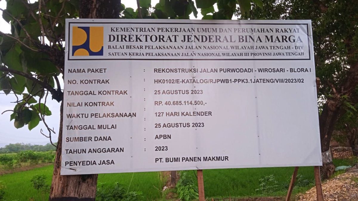Digelontor 40 Miliar Lebih, Pekerjaan Jalan & Drainase Purwodadi – Blora Ruas Pasar Jono Tawangharjo di Sorot Publik