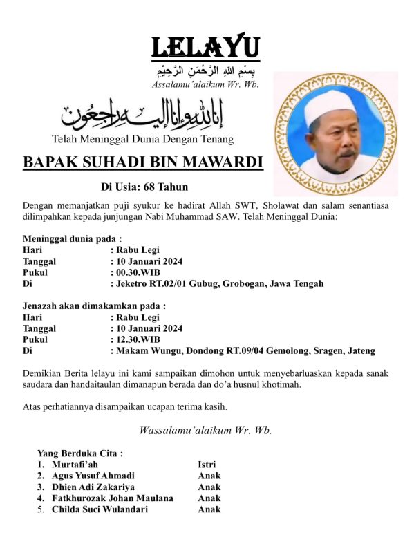RIP: Suhadi Bin Mawardi Ayahanda Ketua Umum Ormas Sapujagad Telah Berpulang Dengan Tenang