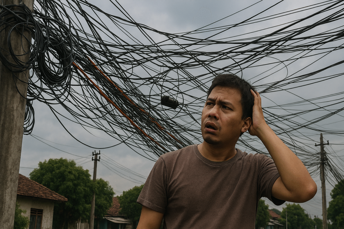 Tiang Kabel Internet Semrawut di Sragen: Layanan Digital Jalan Terus, Regulasi Tertinggal?