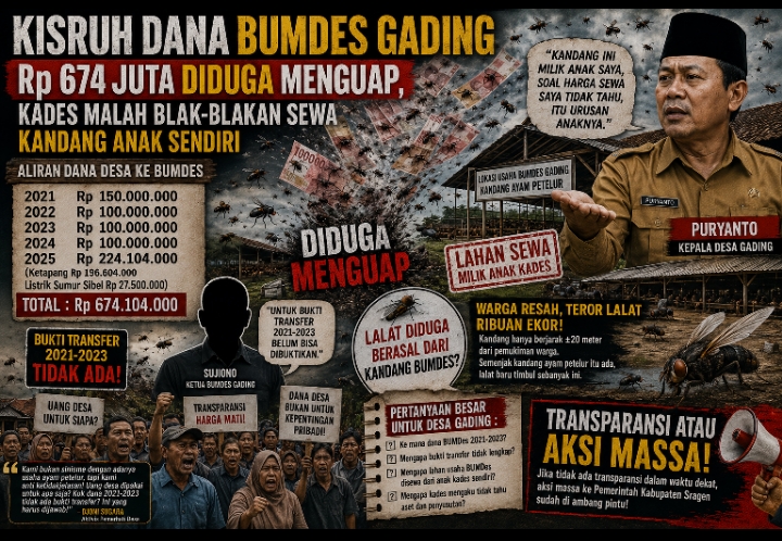Kisruh Dana BUMDes Gading: Rp 674 Juta Diduga Menguap, Bukti Transfer hanya Tahun 2024 dan 2025
