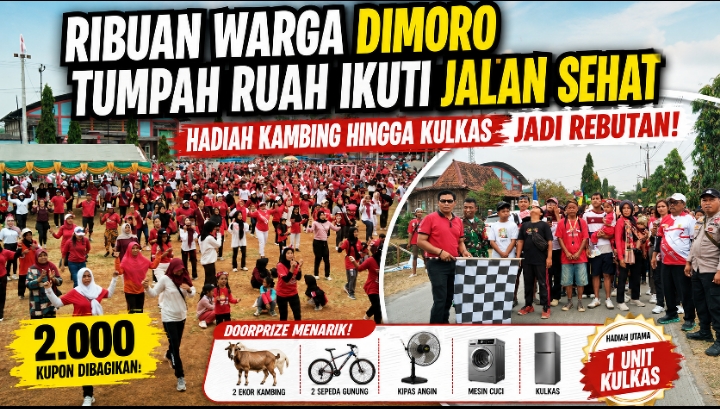 Ribuan Warga Dimoro Tumpah Ruah Ikuti Jalan Sehat, Hadiah Kambing hingga Kulkas Jadi Rebutan