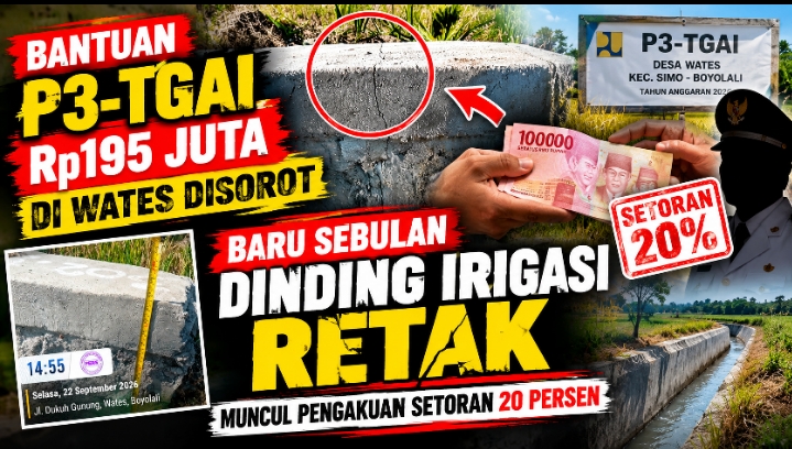 Bantuan P3-TGAI Rp195 Juta di Wates Disorot, Baru Sebulan Dinding Irigasi Retak, Muncul Pengakuan Setoran 20 Persen