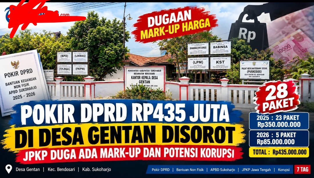 Pokir DPRD Rp435 Juta di Desa Gentan Disorot, JPKP Dugaan Temukan Mark-Up Pengadaan 28 Paket